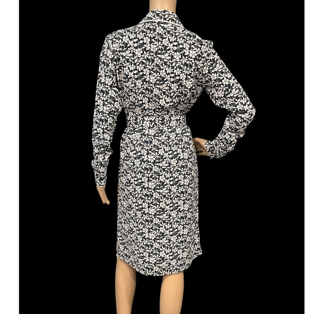 BROOKS BROTHERS Long Sleeve Black & White Floral Print Belted Shirt Dress Sz 2 - Picture 7 of 8